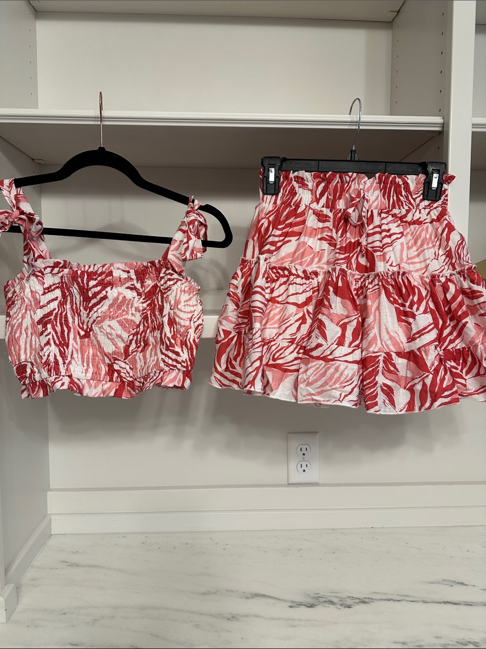 Pink Lily small Red and White Tiered Ruffle Skort and top.  Like new